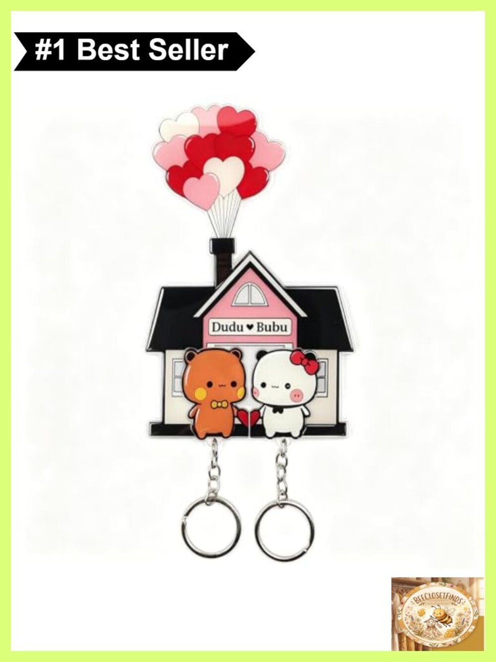 Acrylic Couple Keychain Set Cute Bear Key Holder Wall